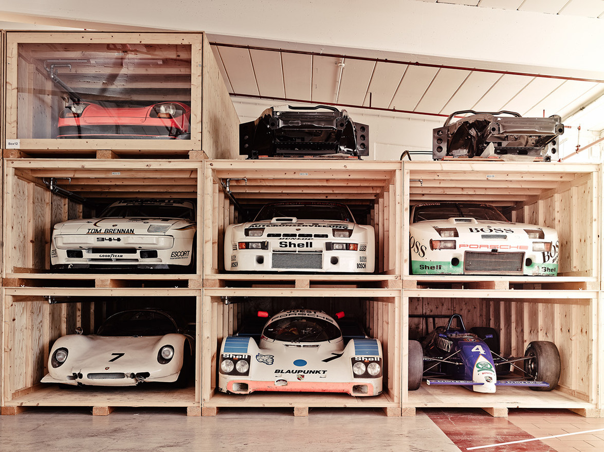 Porsches stored on pallets w1400